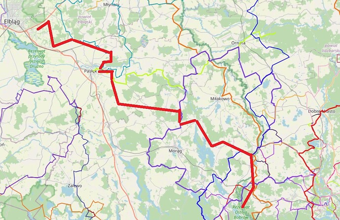 mapa tras RATs w regionie i ogólny przebieg trasy